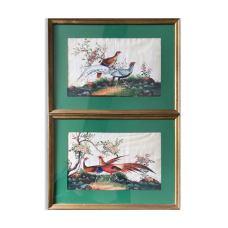 Pendant of Paintings China painting on silk "Couple of pheasants" framed