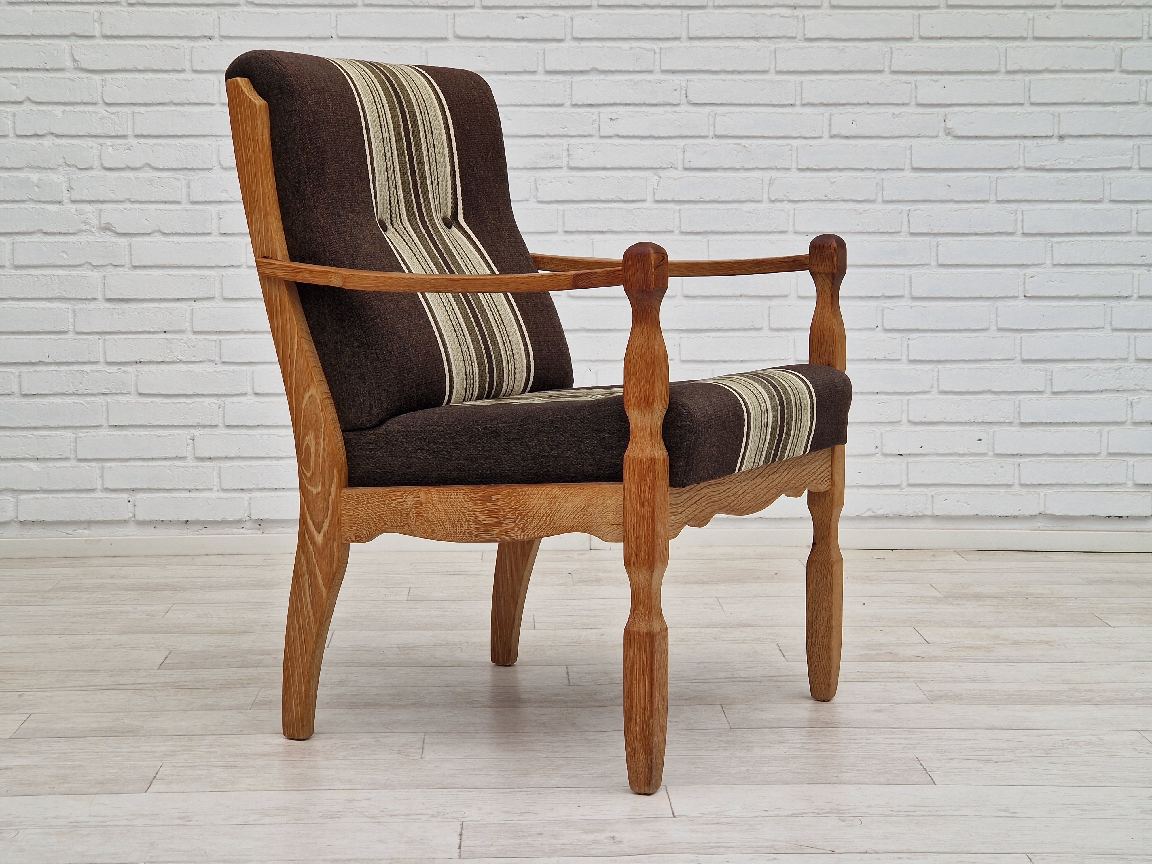 1970s, Danish design, oak wood armchair in furniture wool.