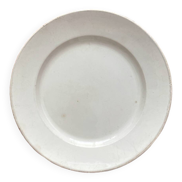 Plat rond blanc en terre de fer Creil et Montereau