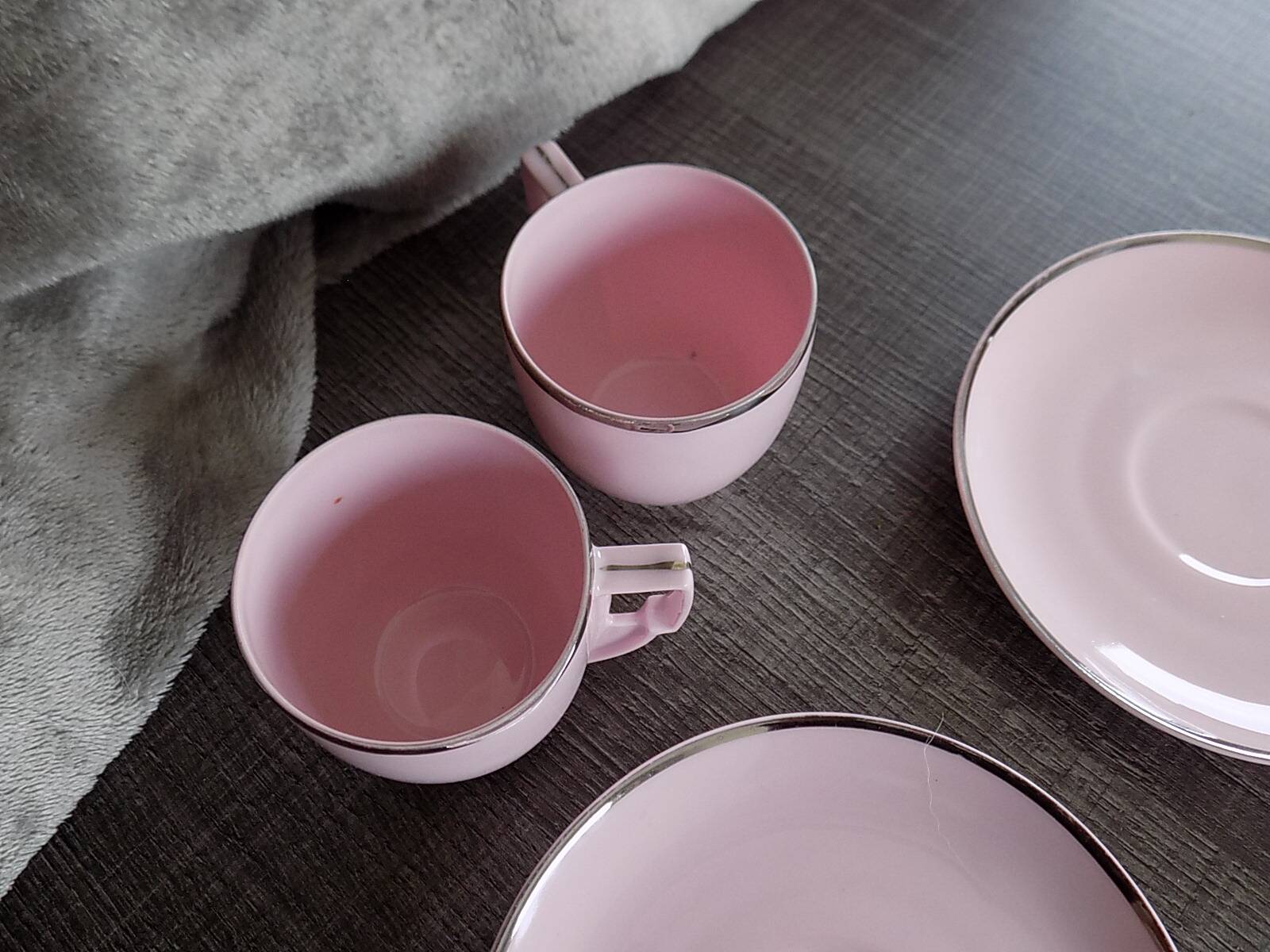 Powder pink cups and saucers