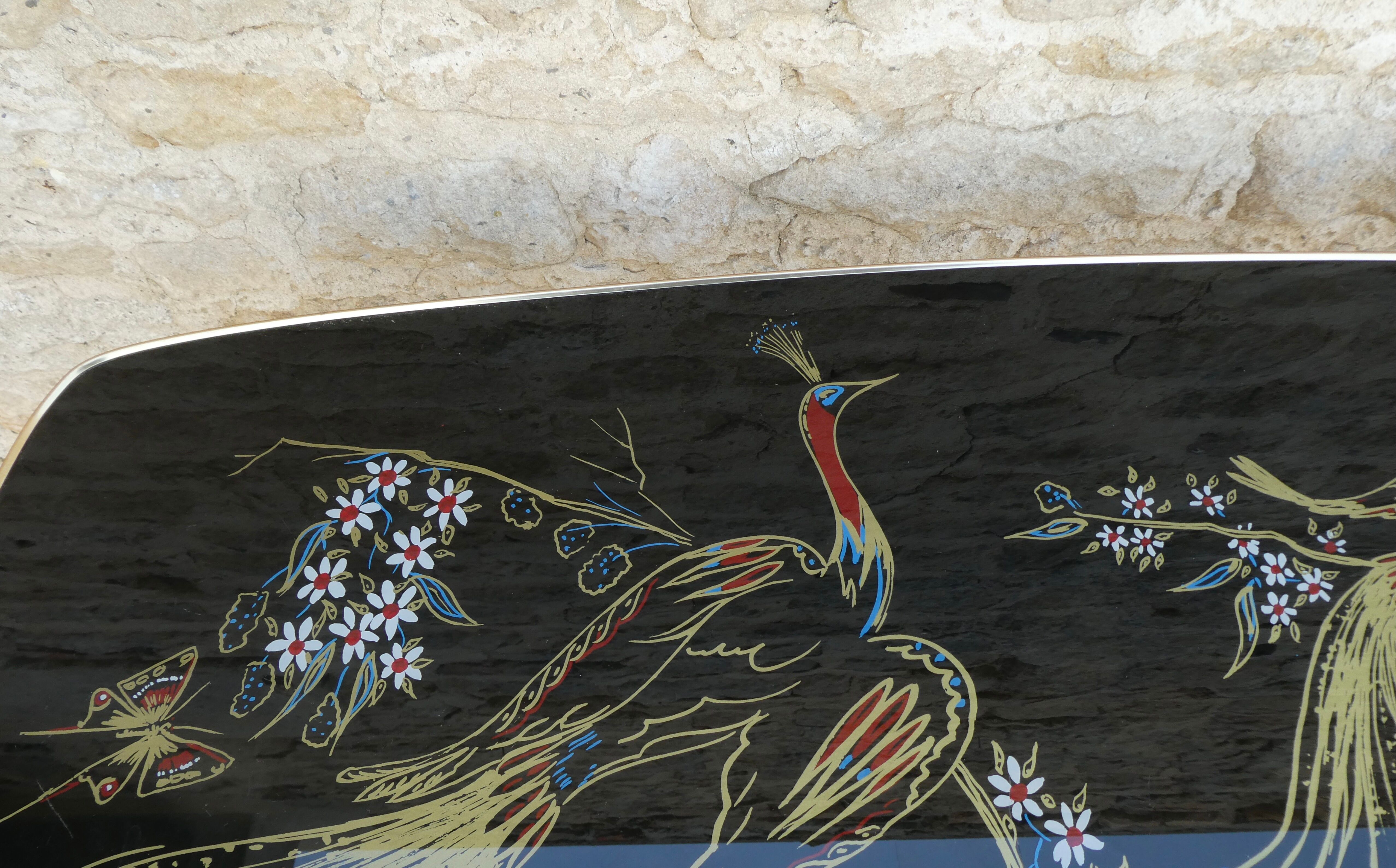 Coffee table from the 50s, tropical bird decor