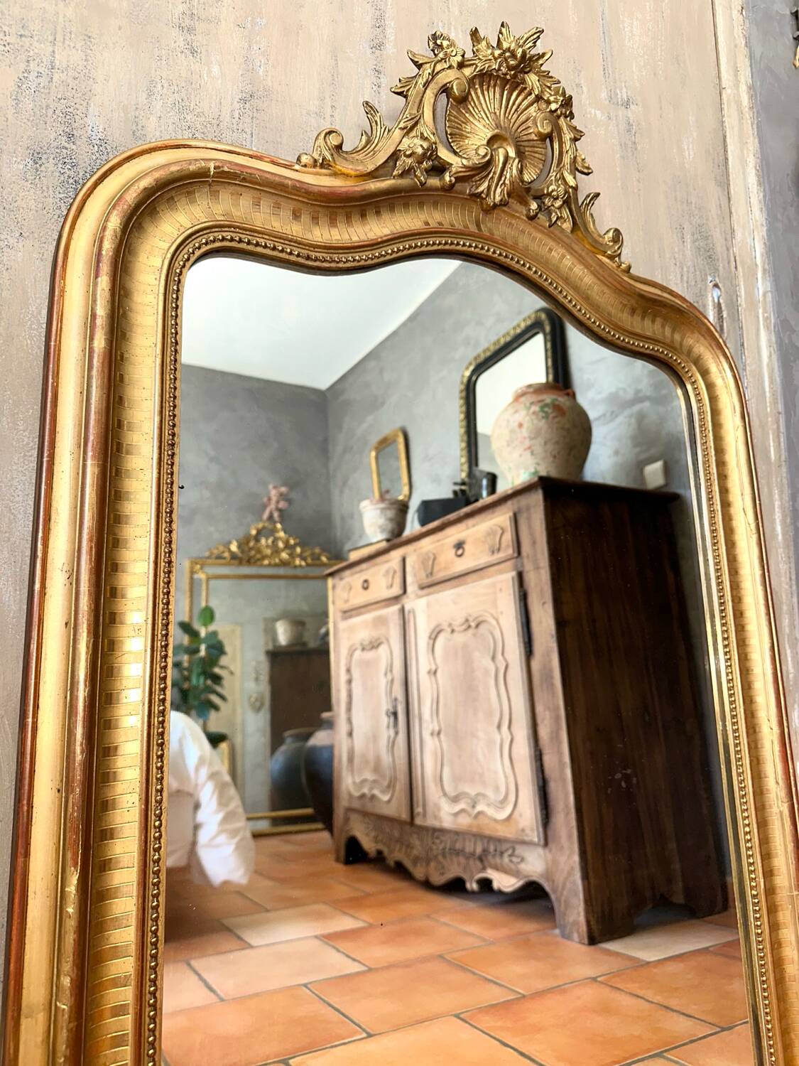 Antique Louis-Philippe mirror with pediment, 19th century