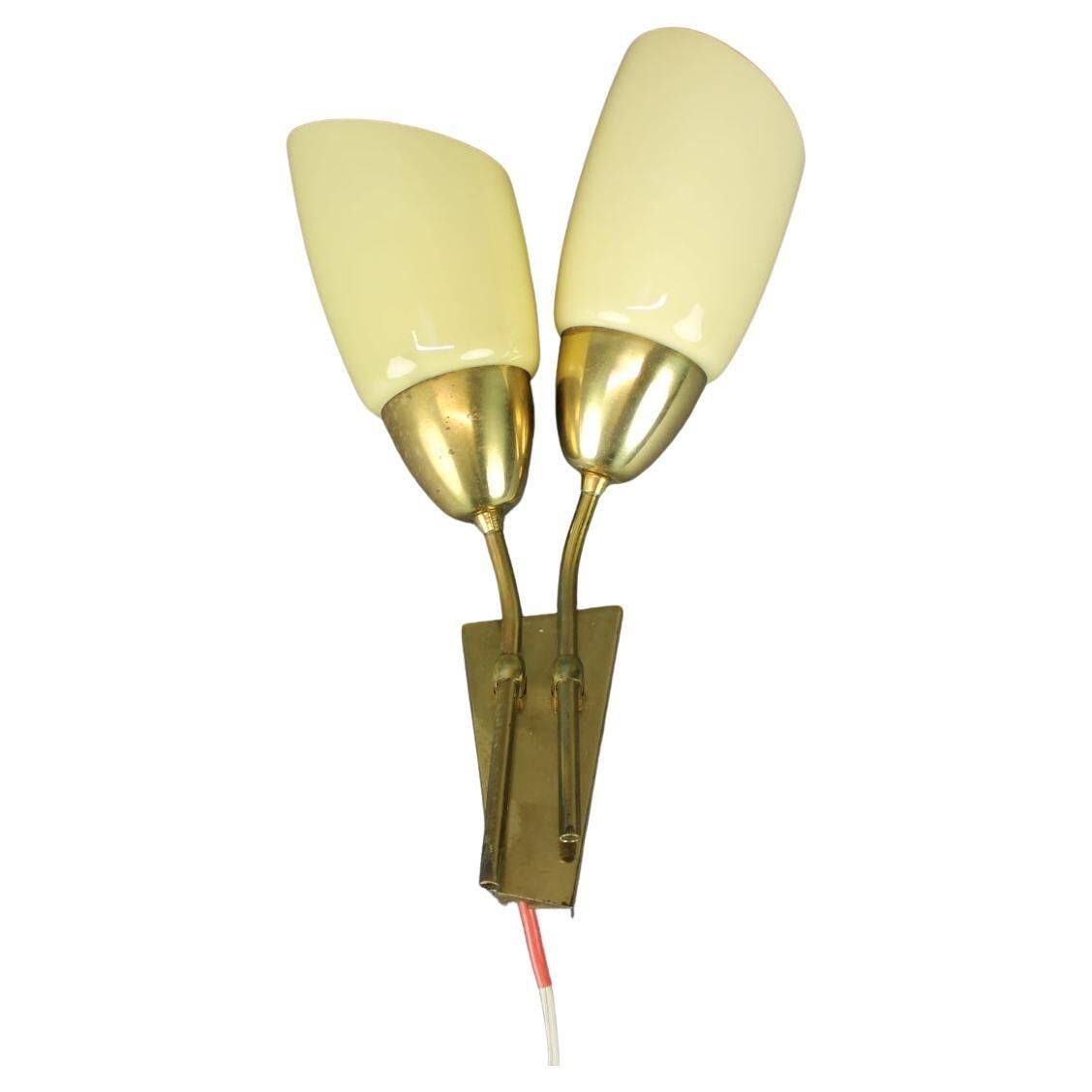Wall lamp in brass and glass by Kamenický Šenov, Czechoslovakia, 1960.