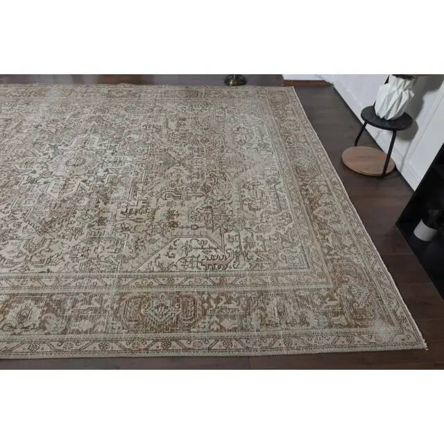 1970s Vintage Persian Handmade Wool Cotton Brown Area Rug 281x370