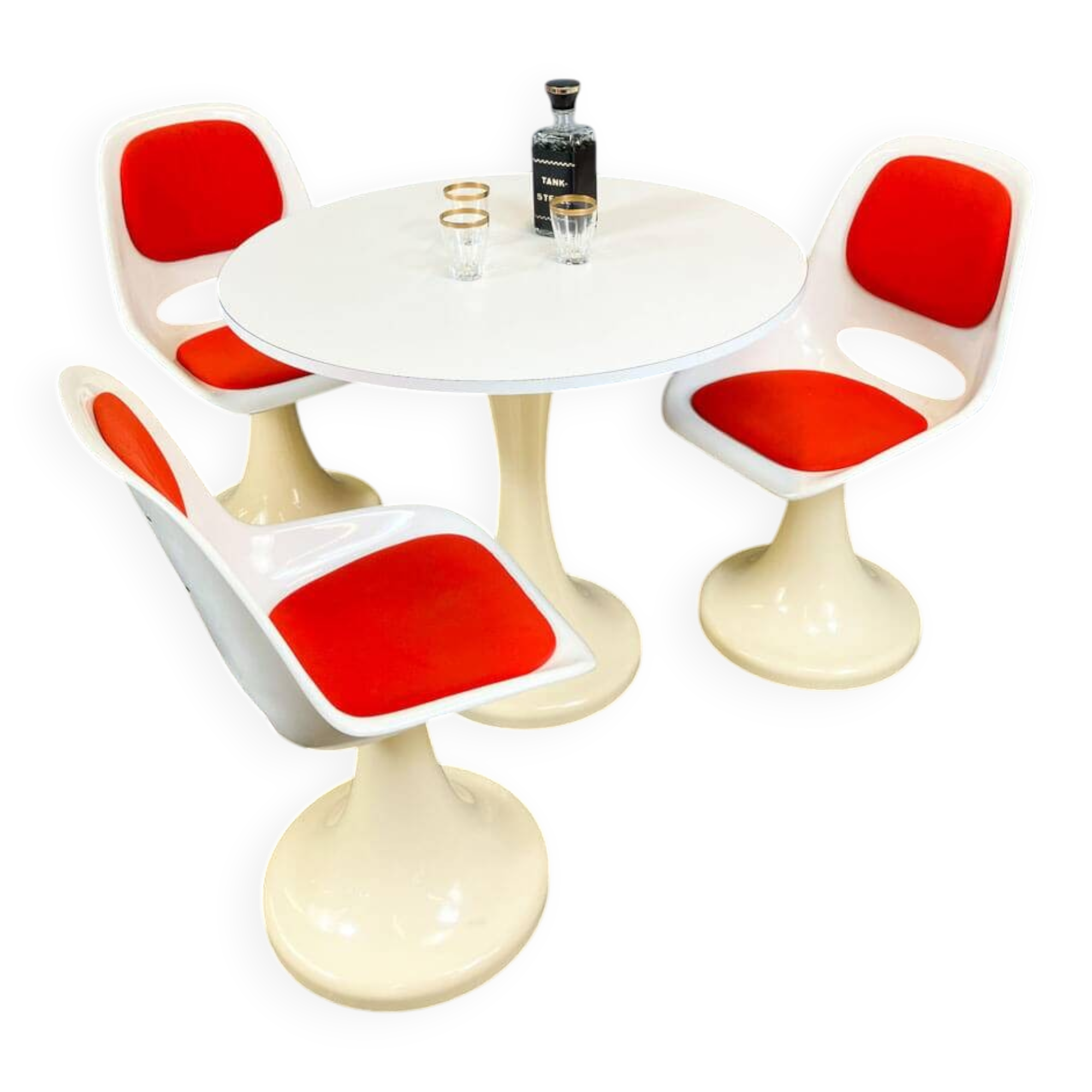 Vintage set of 3 tulip chairs and table, plastic, 70s