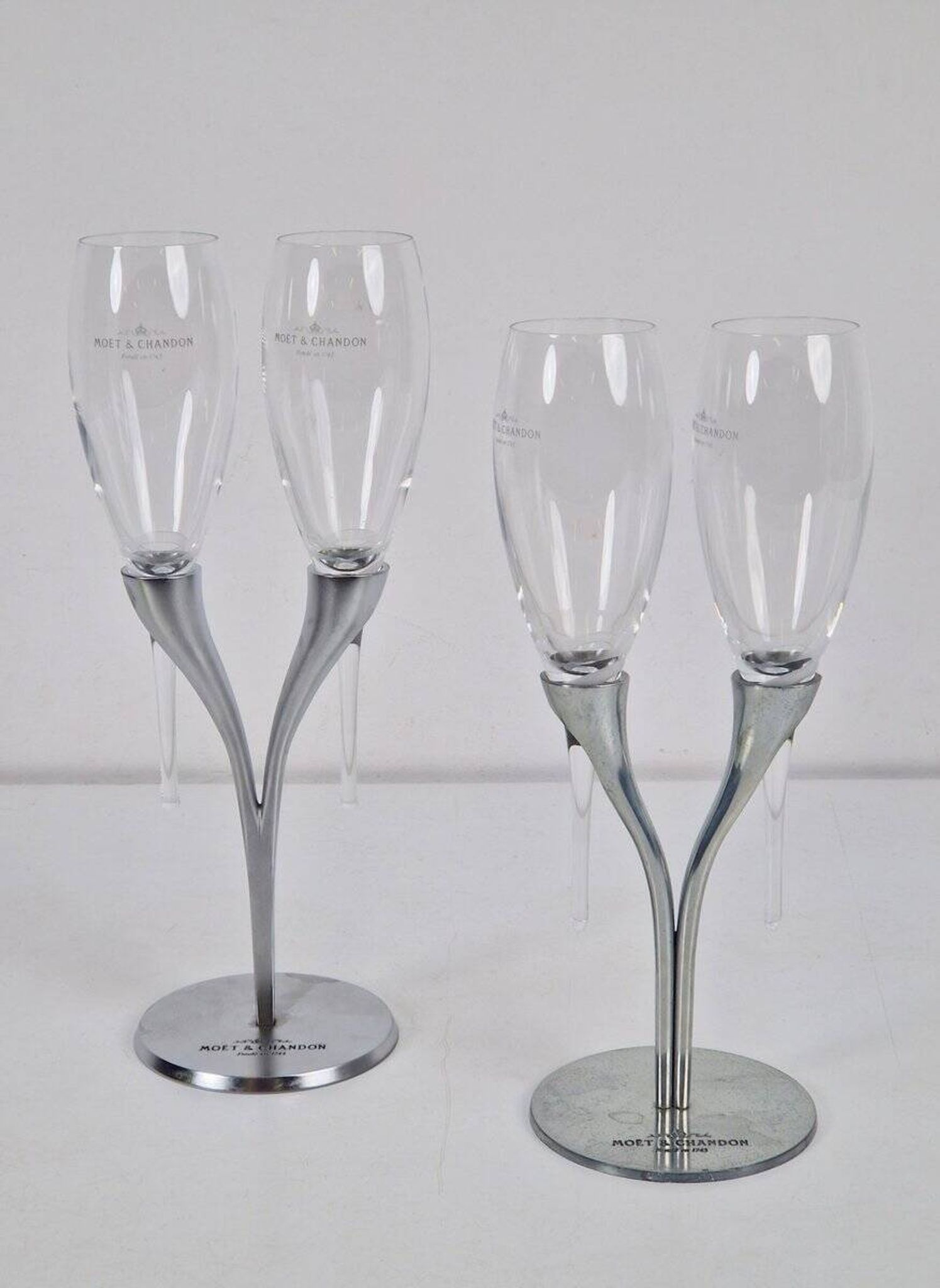 Crystal Champagne Flutes in Holder by Philippe Di Meo for Moët & Chandon, 1980s, Set of 2