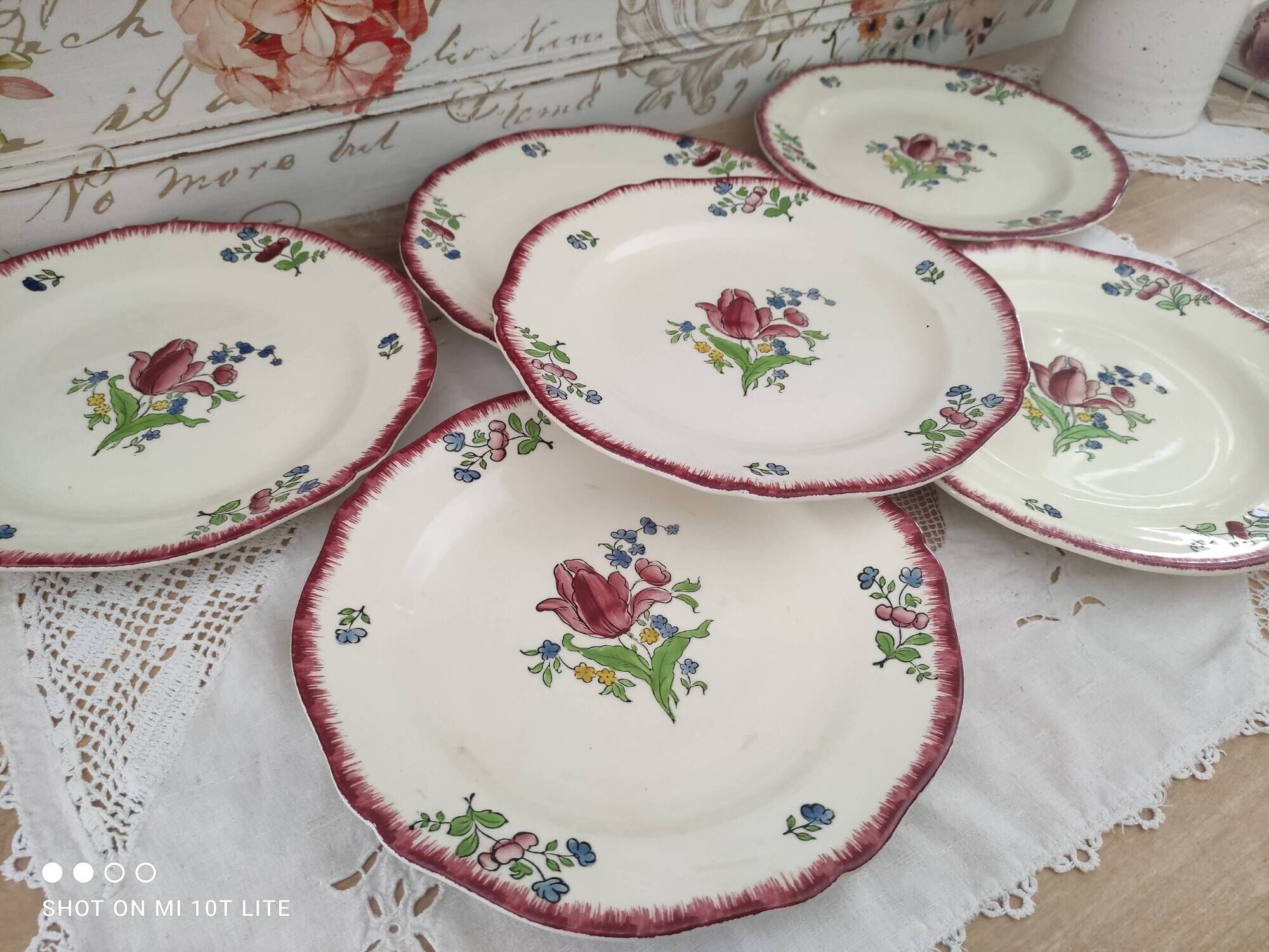 Set of 6 flat plates Gien France Lorraine model