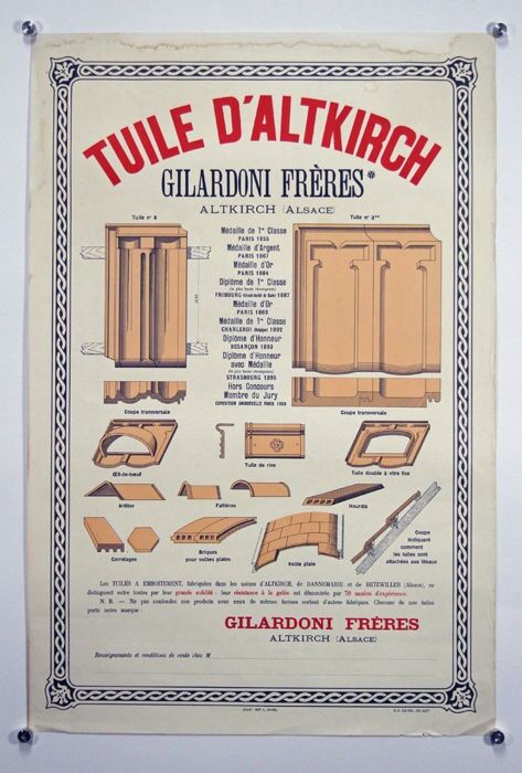 Advertising poster early 20th original Alsace tile of Altkirch