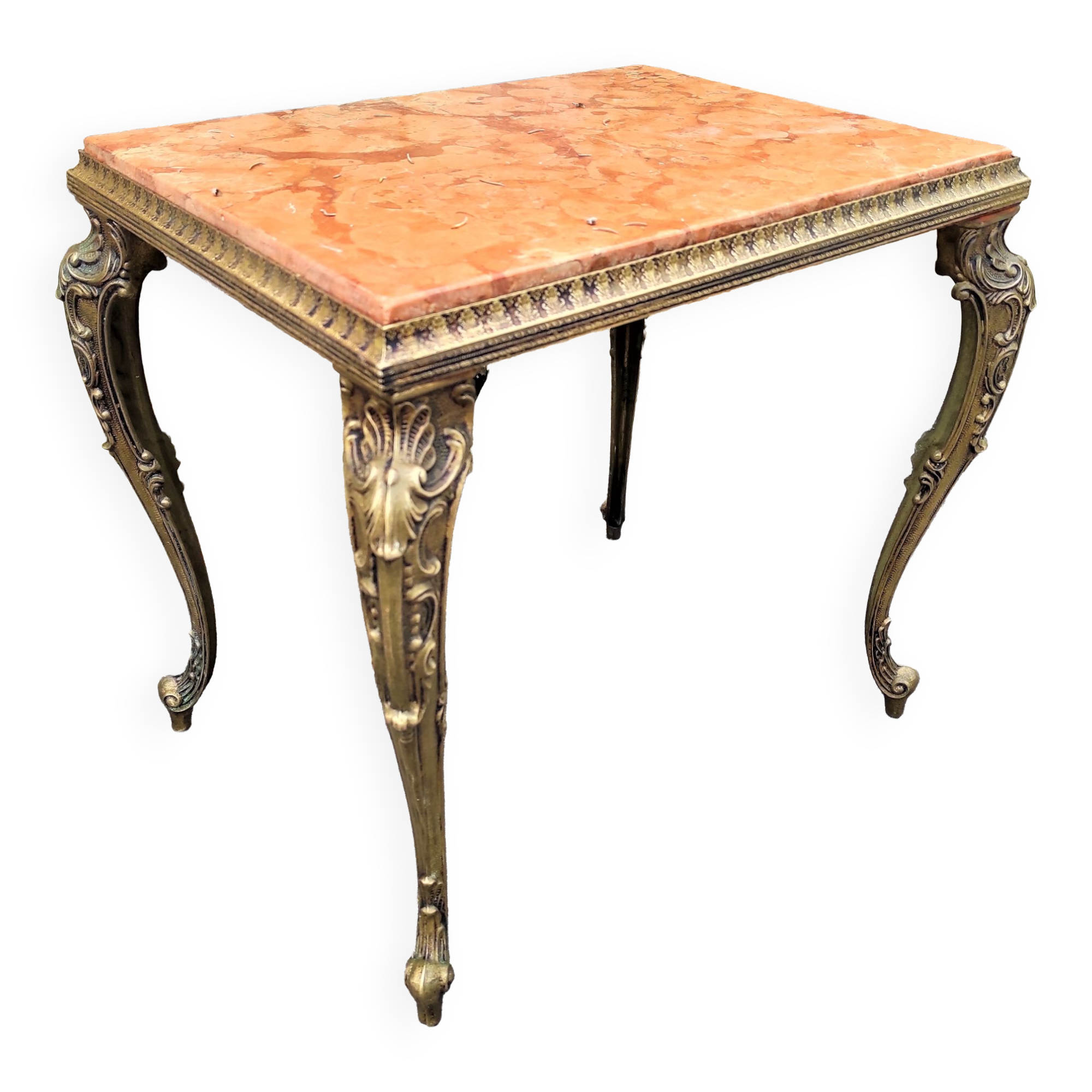 Coffee table with curved legs and pink marble top
