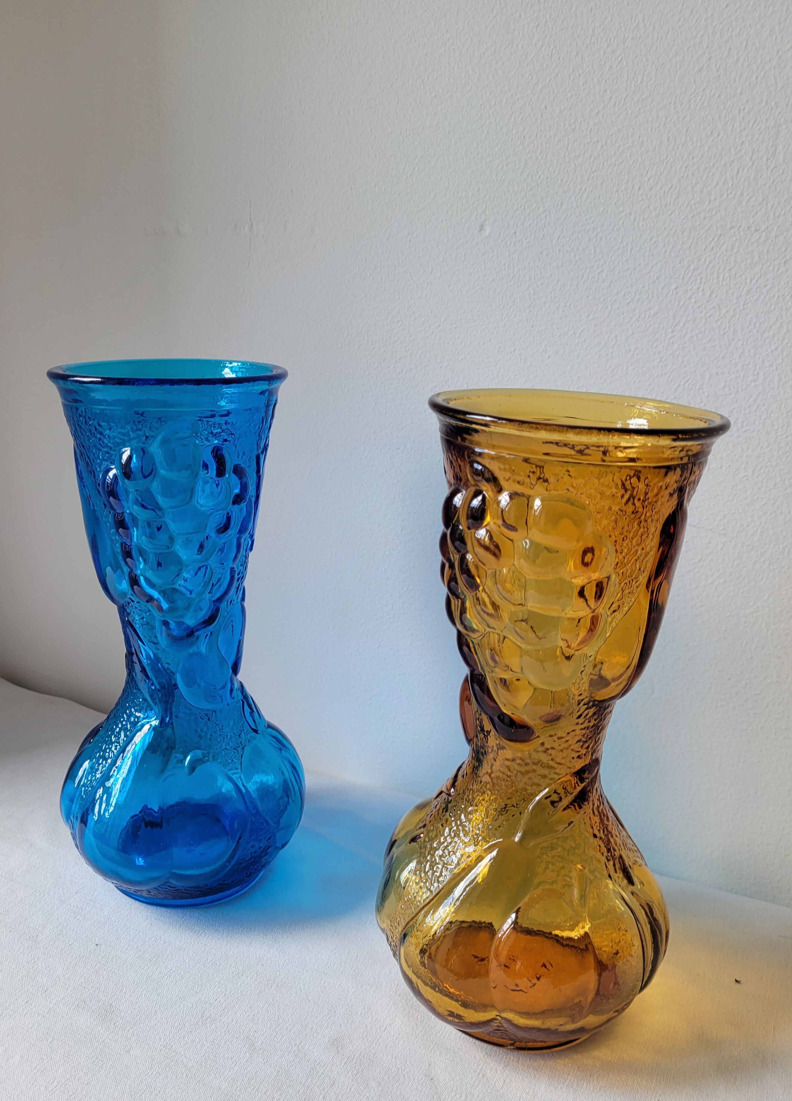 Duo of blue and amber Italian vases