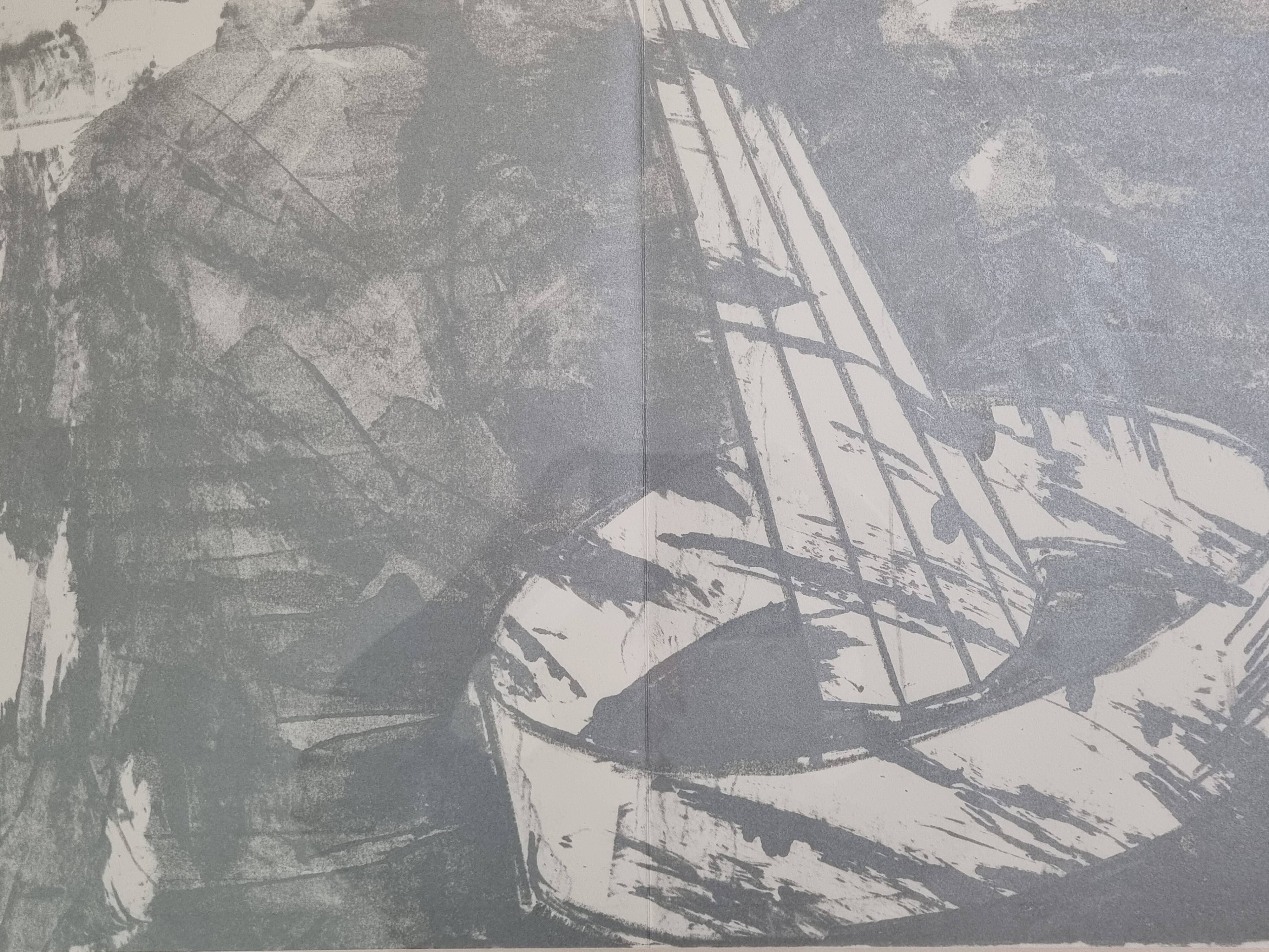 Original lithograph after Jean-Luc Poivret, "Flying Machine", 69 x 47 cm, framed, 1970s