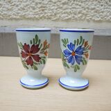 2 antique earthenware mazagrans with hand-painted floral decoration