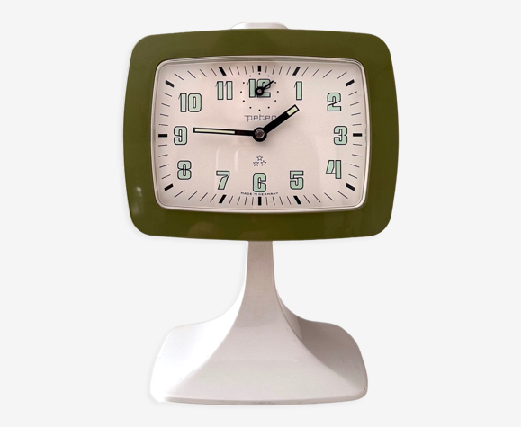 Réveil Green Space Age avec socle de « Peter Germany », NOS, intérieur des années 70