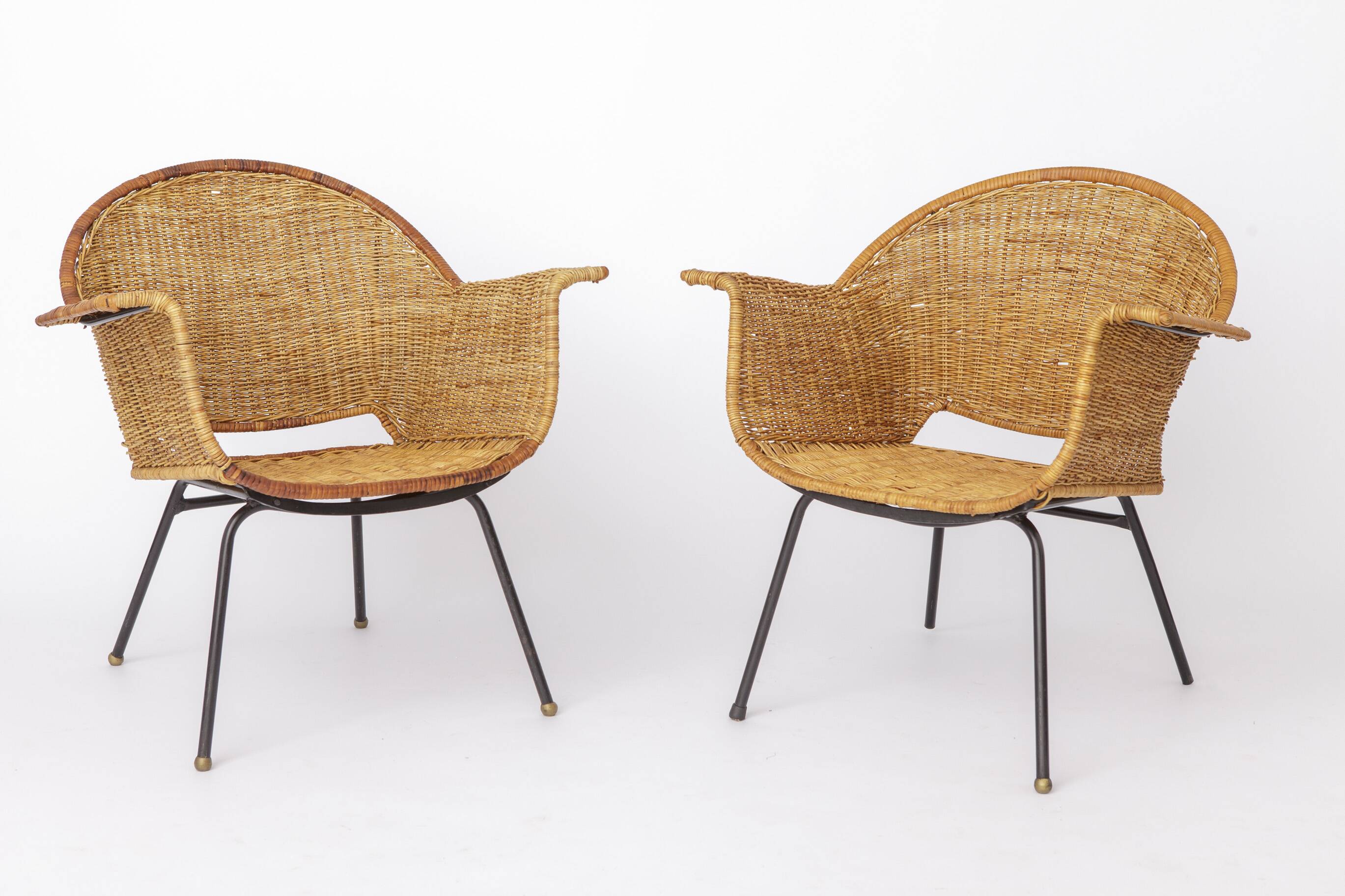Chaises en osier vintage par Gianfranco Legler années 1950 | Ensemble de 3 en rotin suisse