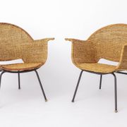 Vintage Basket Chairs by Gianfranco Legler 1950s | Set of 3 Swiss Rattan