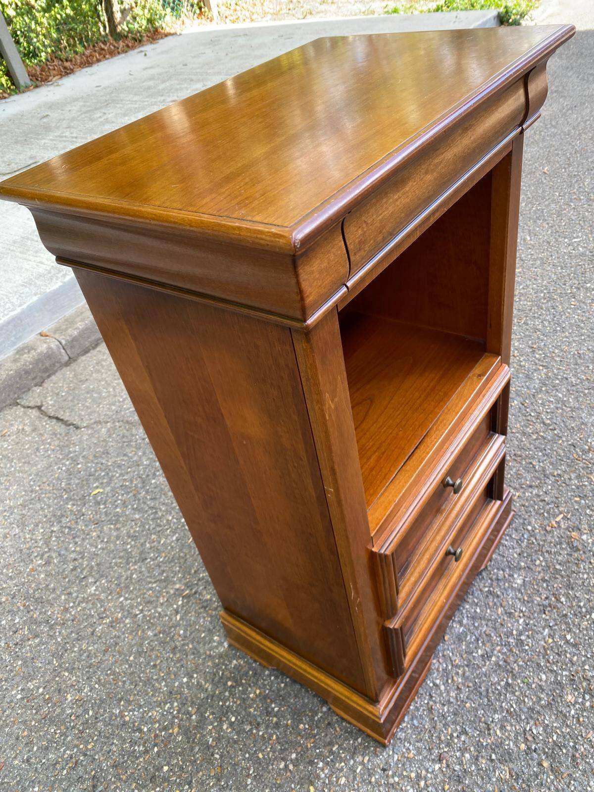 High bedside table, wooden accent table in Louis Philippe style.