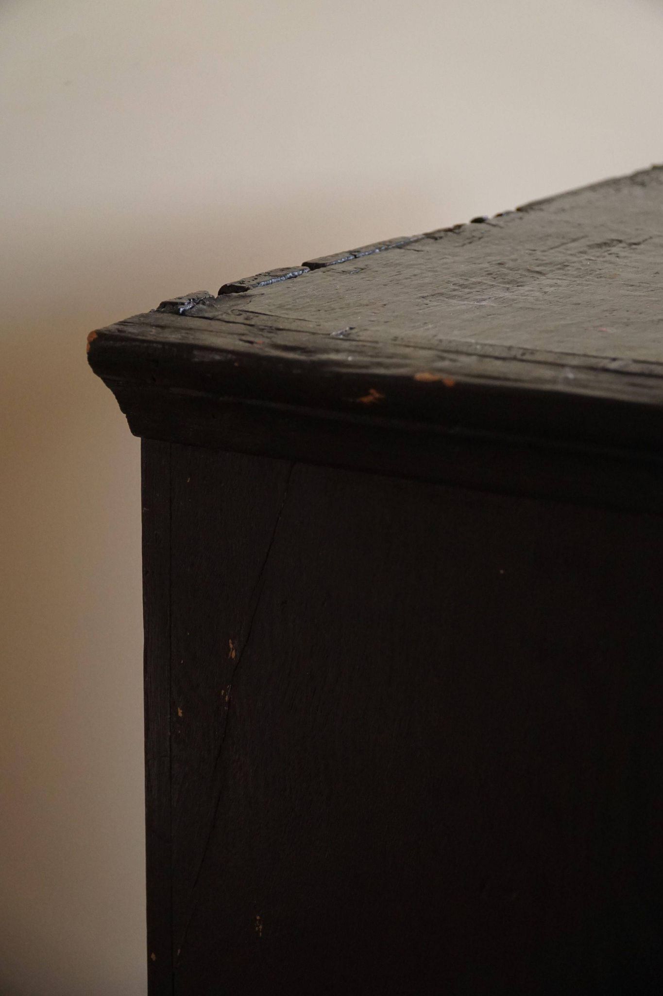 Antique black painted wardrobe from the 18th century by a Danish cabinetmaker, baroque.