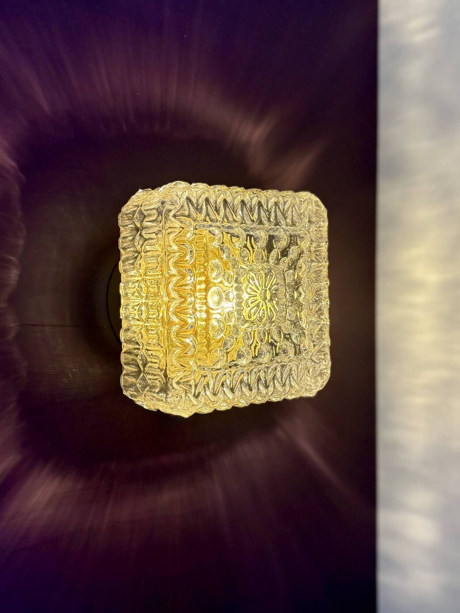 Vintage square globe wall or ceiling light in moulded glass