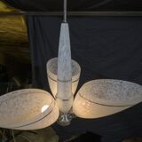 Art Deco chandelier/suspension with 3 domes in mixed glass and chrome metal