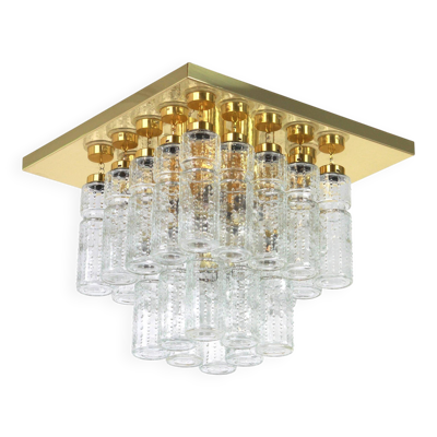 lustre en verre cristal et laiton par Limburg, Allemagne, années 1960