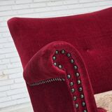 1970s, Danish armchair, red furniture velour, ash wood.