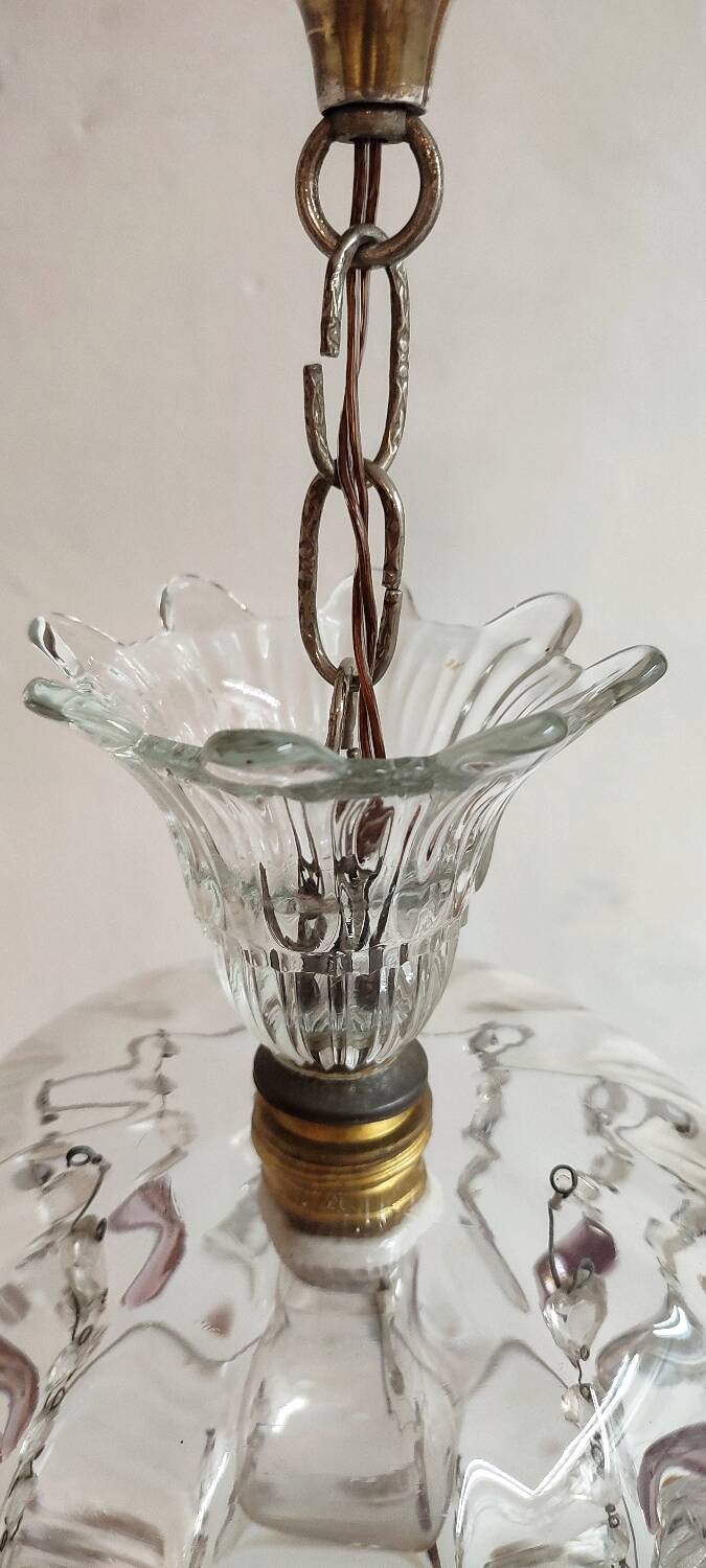 Lámpara de techo de cristales. Francia, 1950s.