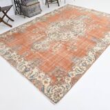 Tapis vintage en laine orange 310 x 217 cm, fait main, grand format