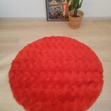 Round carpet in red moumoute style pelfran diameter 130cm vintage
