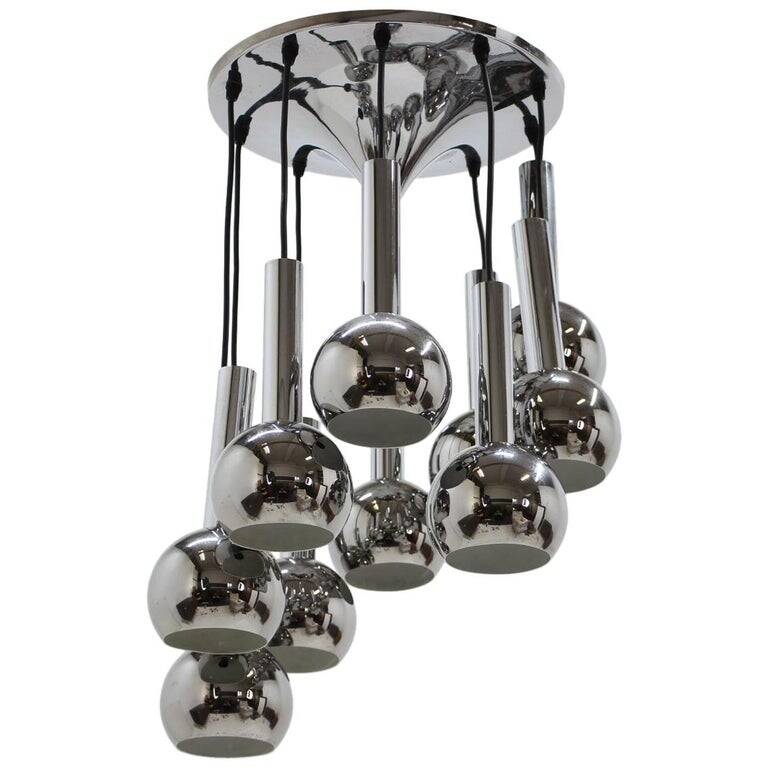 Beautiful cascade chrome pendant, 1970s
