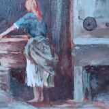 huile sur panneau "la lavandière" Gino Tommasi (1880-1942), début XXe siècl