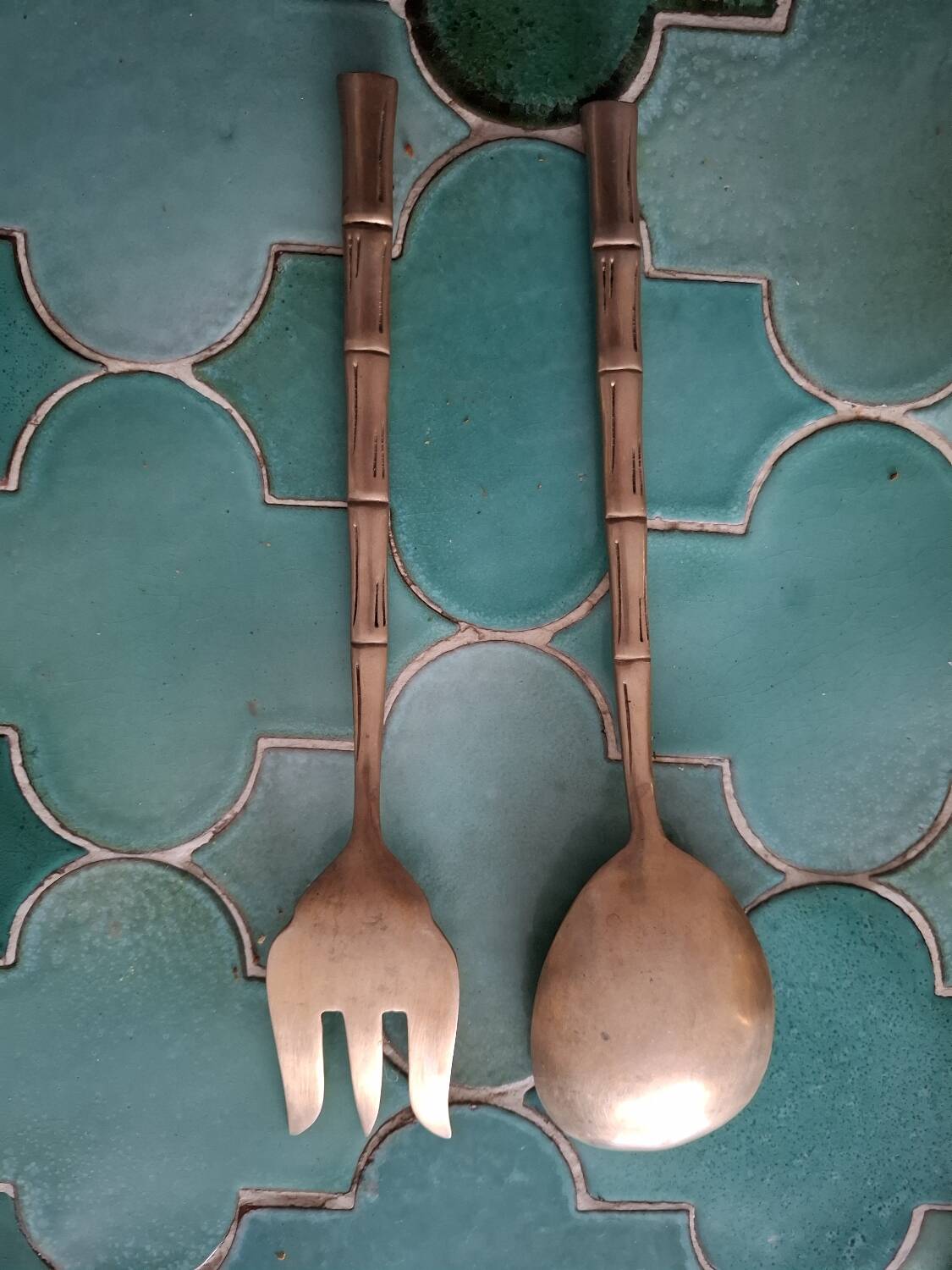 Vintage bamboo gilded brass cutlery