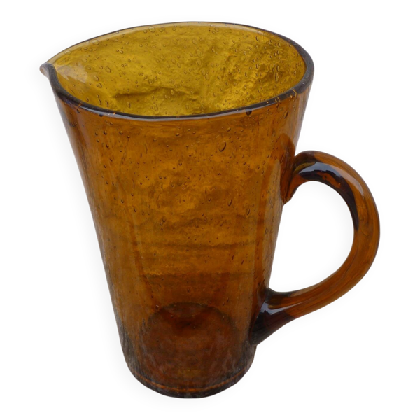 Pichet vintage en verre bullé ambre style Biot — Beyit