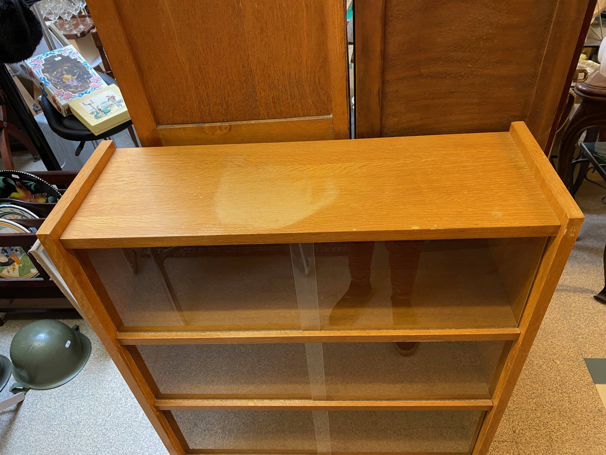 Bibus 1960s bookcase light oak with sliding glass