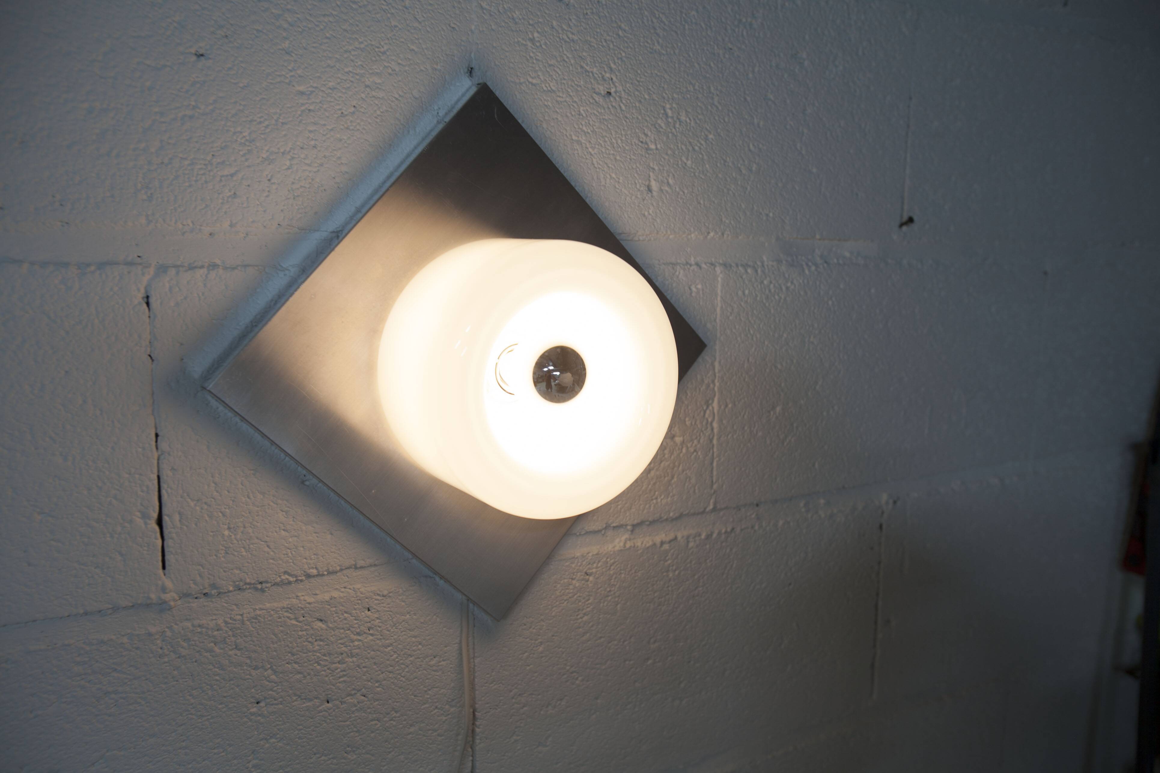 Doria Wall Light 1960 Alu Opaline + chrome LED bulb, Germany