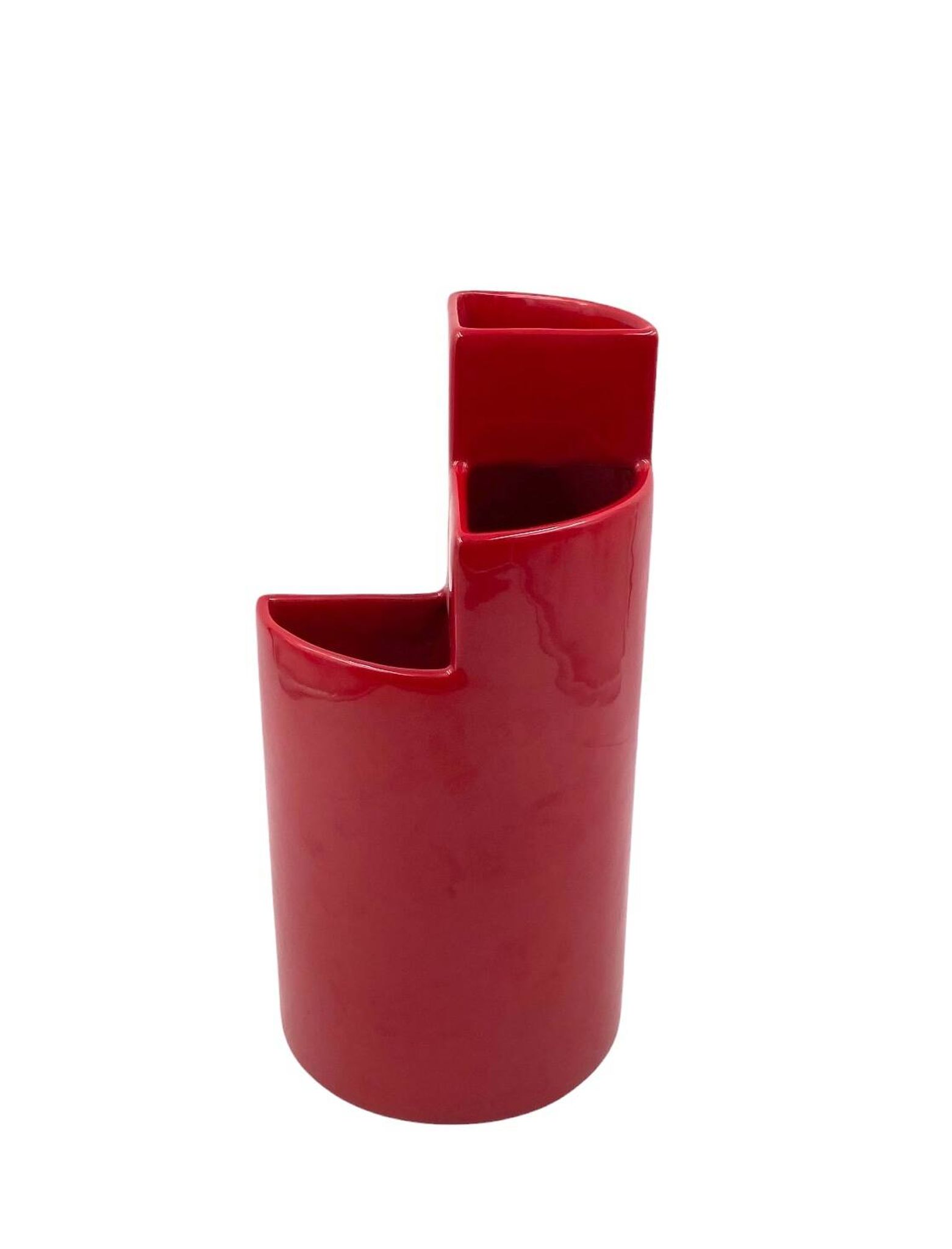 Franco Bettonica, red ceramic vase mod. fb1, Gabbianelli Italy ca. 1970