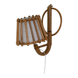 Lampe d'appliques du milieu du siècle en rotin crayon Reed, applique d'éclairage mural