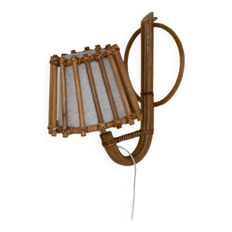 Lampe d'appliques du milieu du siècle en rotin crayon Reed, applique d'éclairage mural