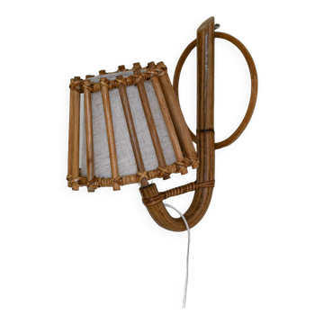 Lampe d'appliques du milieu du siècle en rotin crayon Reed, applique d'éclairage mural