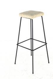 Set of 4 original vintage Bar Stools - black metal with fabric upholstery