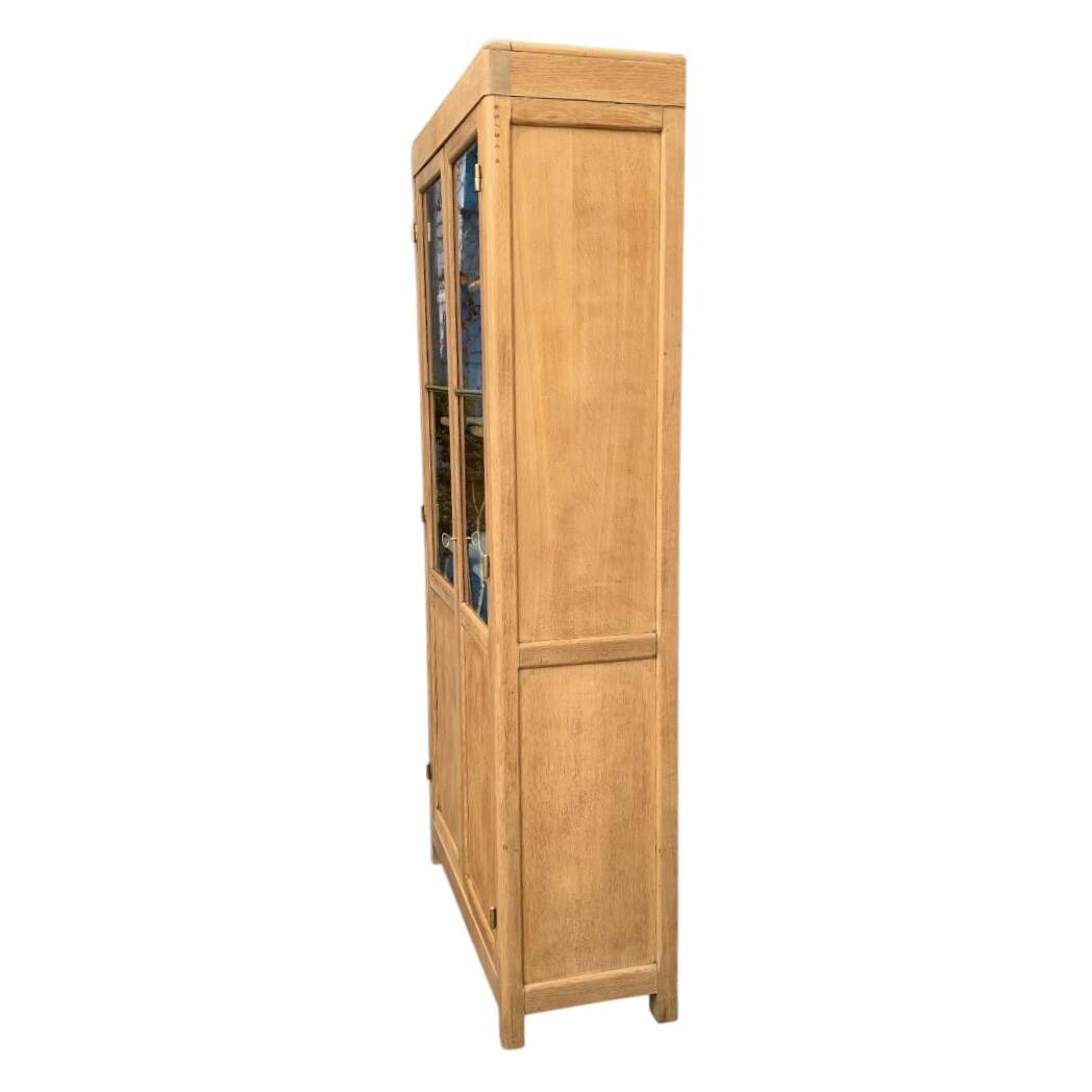 Parisian glass cabinet in solid raw oak, 1950