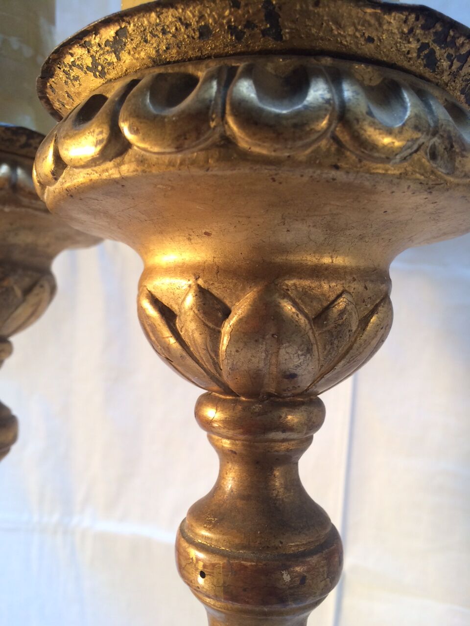 Pair of ancient carved gilded wood candlesticks - 18th century