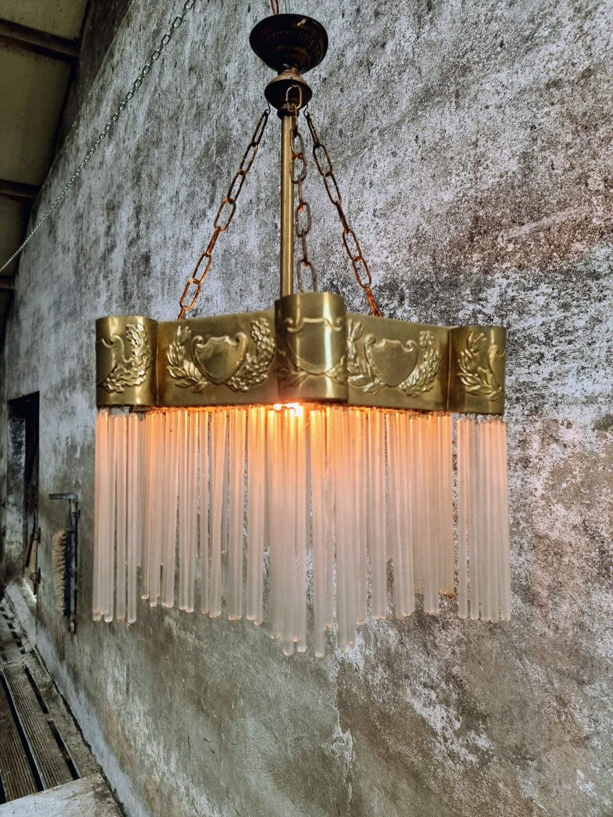 Hanging lamp Art Deco copper with glass beads