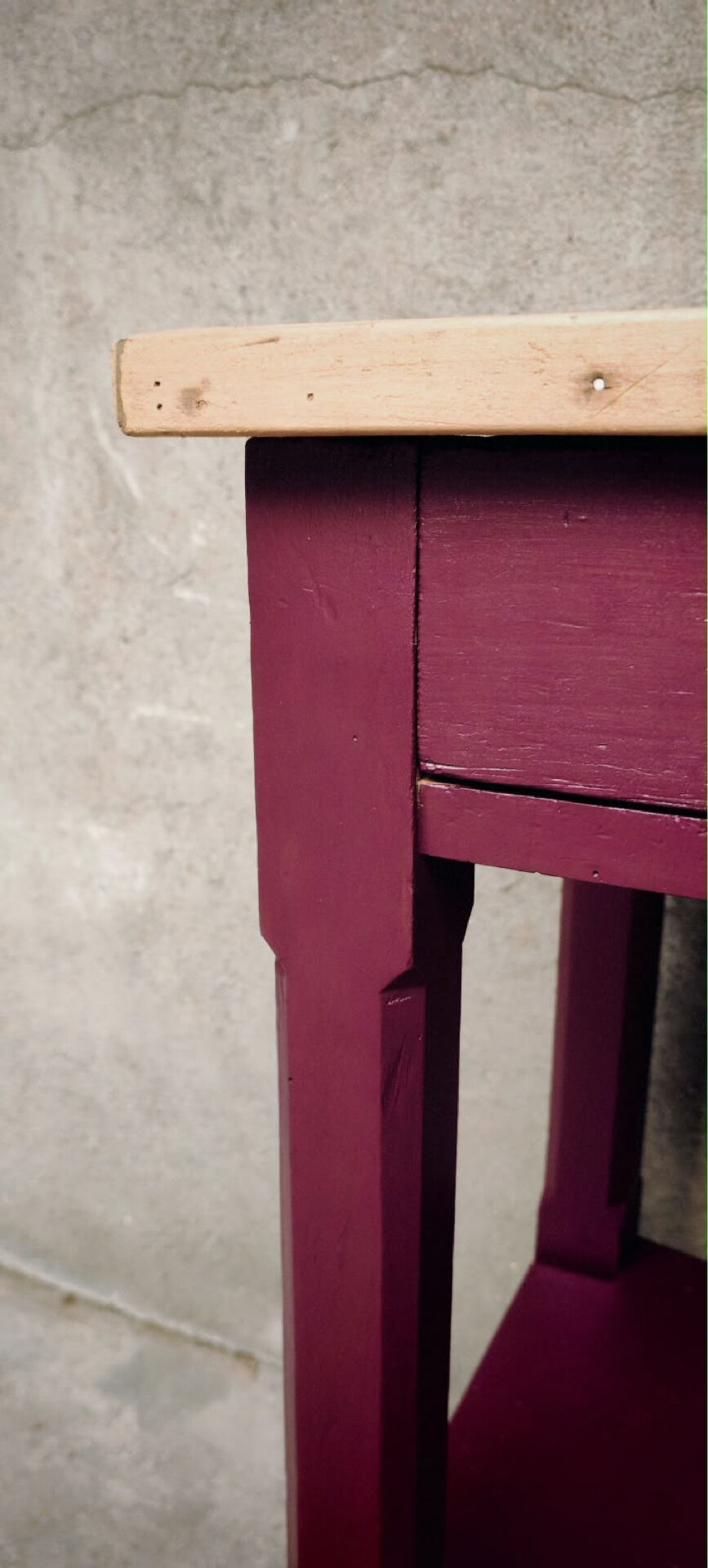 Wood and aubergine bedside table