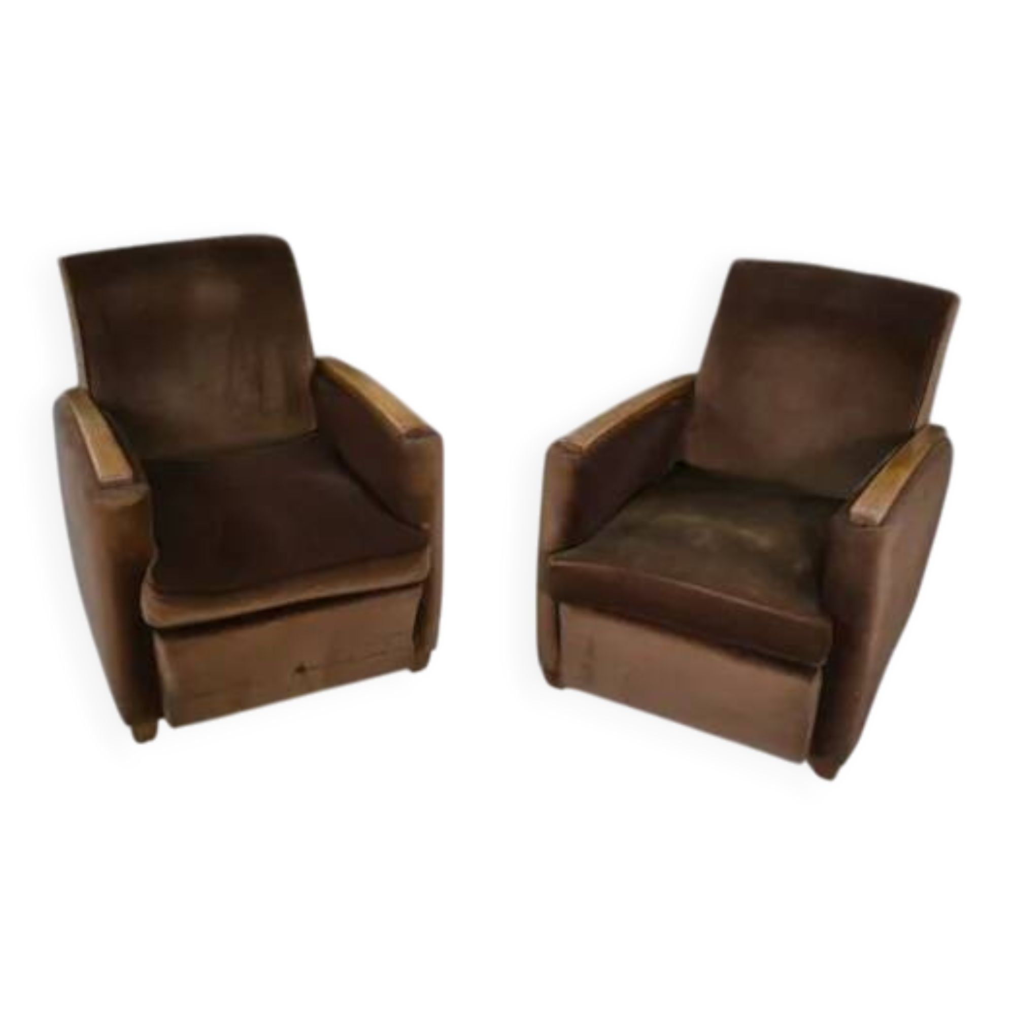 Pair of Art Deco velvet club chairs in the style of Jules Leleu, 1930s