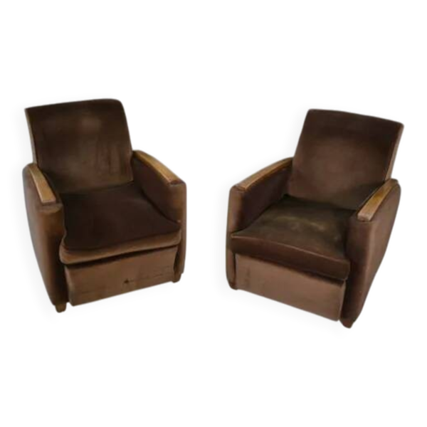 Paire de fauteuils Club en velours Art Déco dans le goût de Jules Leleu 1930’s