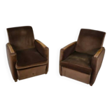 Pair of Art Deco velvet club chairs in the style of Jules Leleu, 1930s