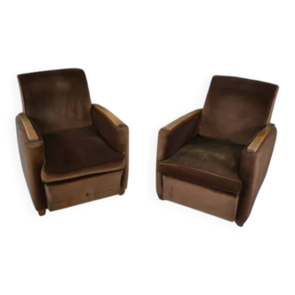 Pair of Art Deco velvet club chairs in the style of Jules Leleu, 1930s