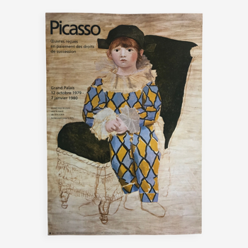 Affiche originale d'après Pablo PICASSO, Paul en Arlequin / Grand Palais, 1979-80