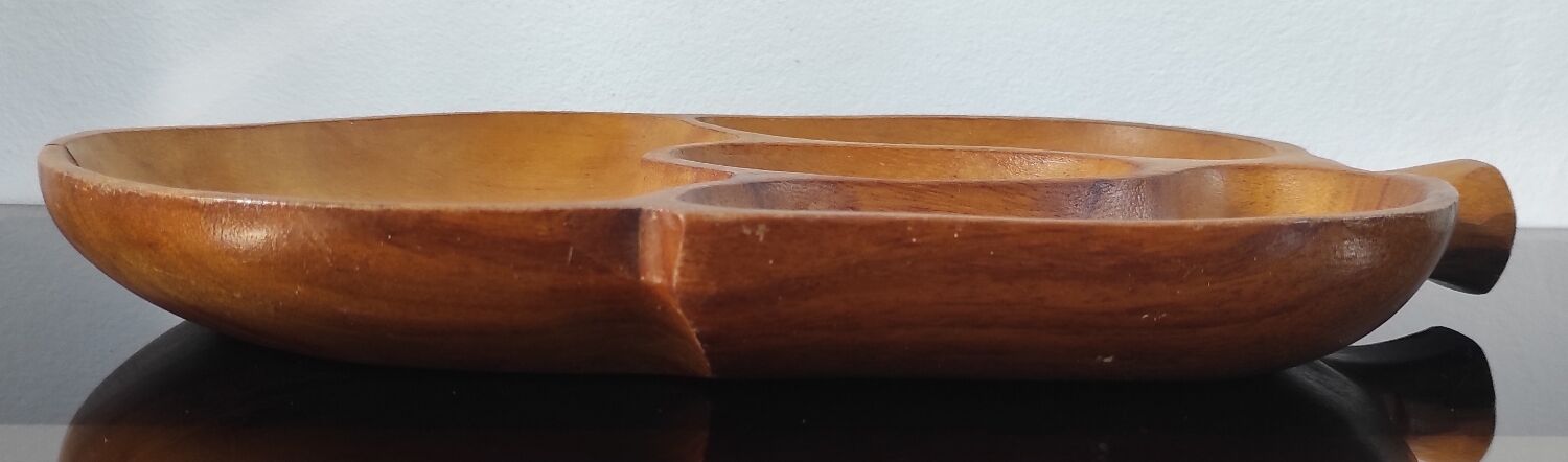 Vintage carved wooden aperitif platter – 4 compartments
