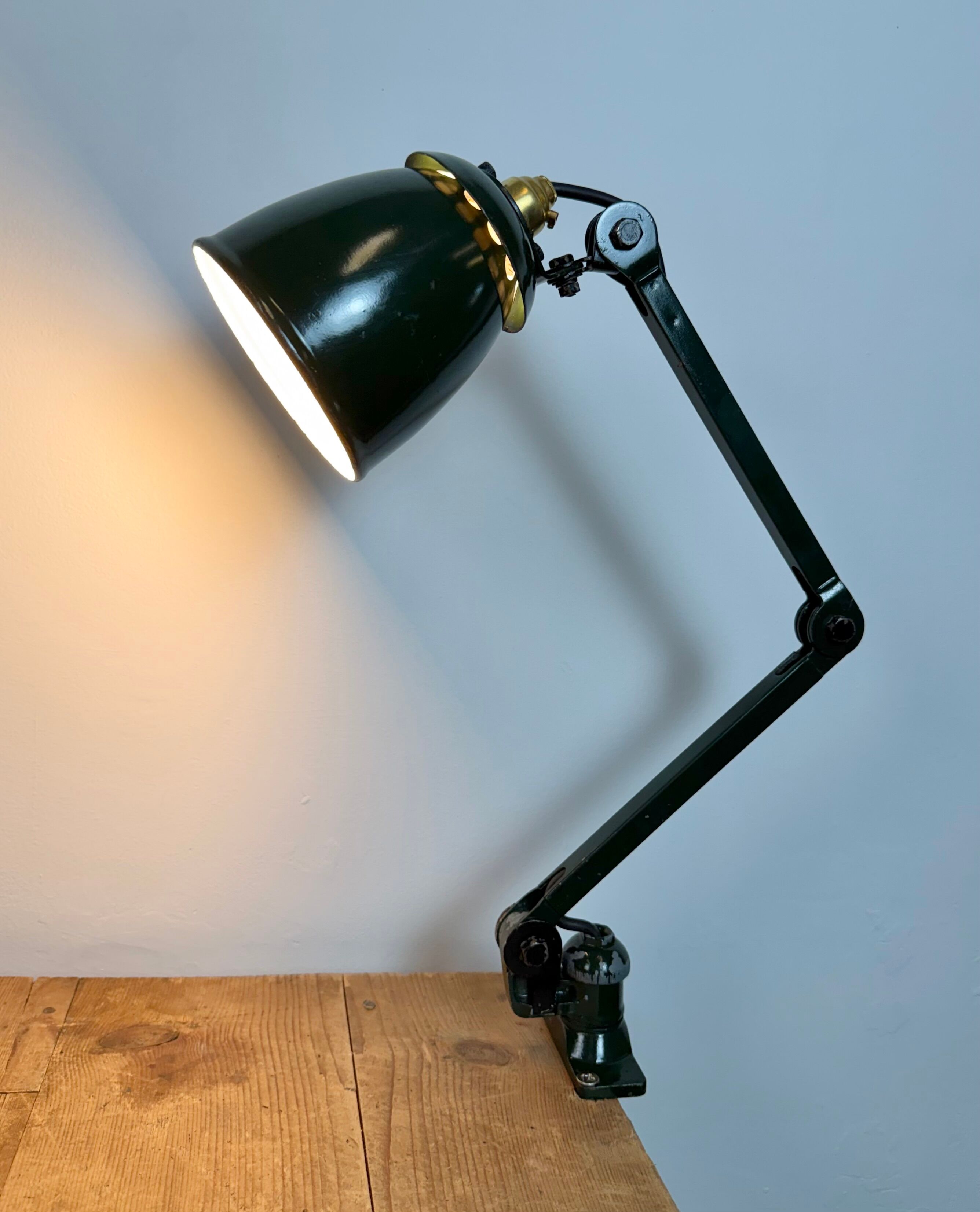 Industrial Green Enamel Adjustable Table Lamp, 1960s